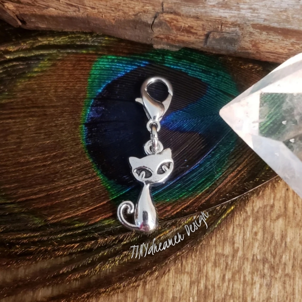 5/$25 Silver Kitty Cat Charm for Bracelet~Planner~Zipper~Journal~Badge~Bag~MEOW!